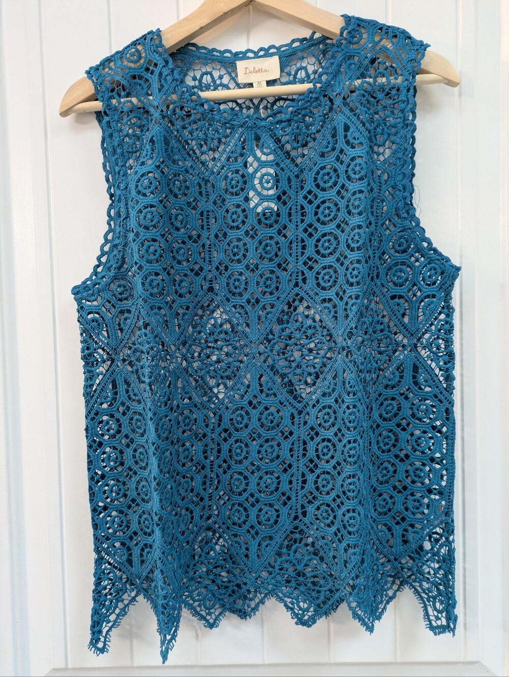 Anthropologie Deletta Teal Crochet Sleeveless Top